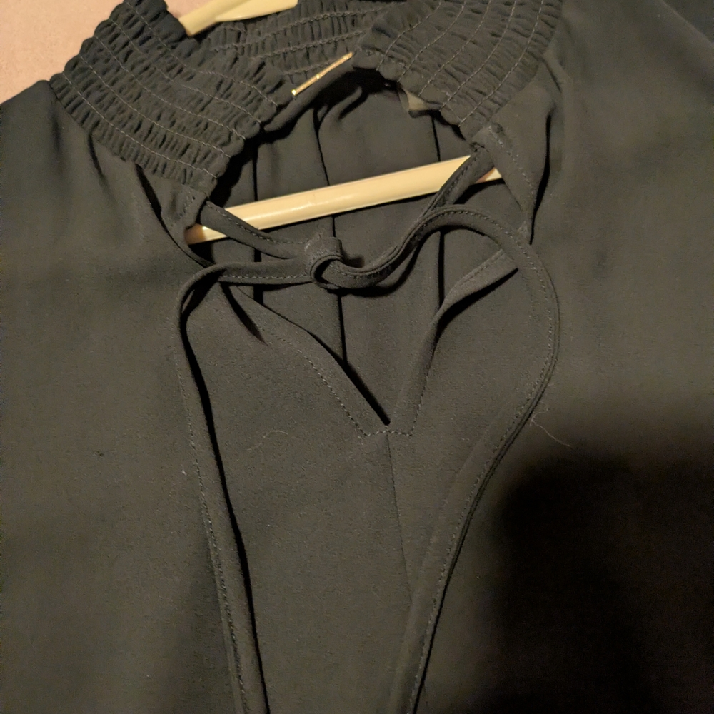 Tahari Black Mock Neck Ruffle Sleeve Blouse - Picture 3 of 6